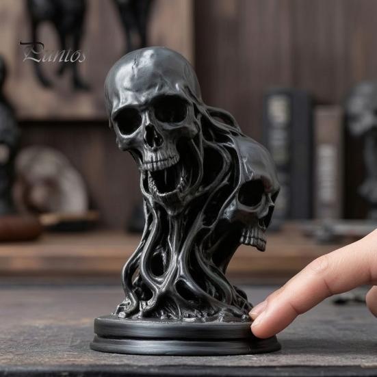 Gothic Style Home Accents 3D Printed Double Skull Ornament, Resin Twisted Skeleton Figurine, Desktop Secret Room Atmosphere Accessories Statue