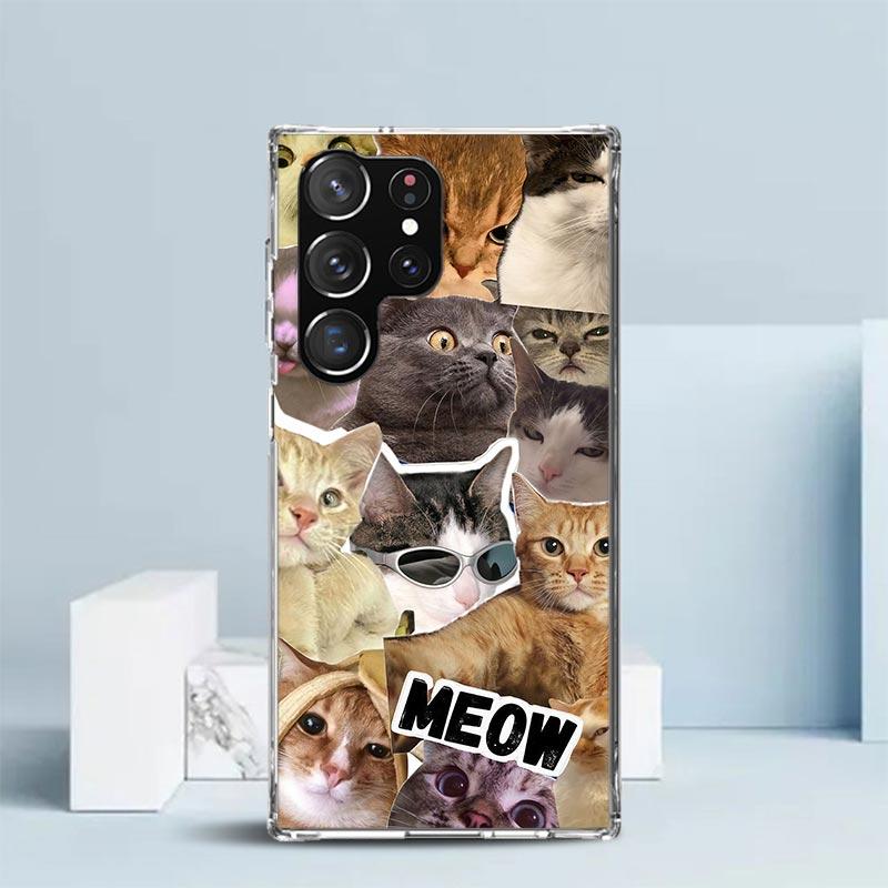 Crying Cat Memes Soft Cover for Samsung Galaxy S25 Edge S26 S24 S23 Ultra Phone Case S22 S21 Plus S20 FE Print Pattern Shell Gal