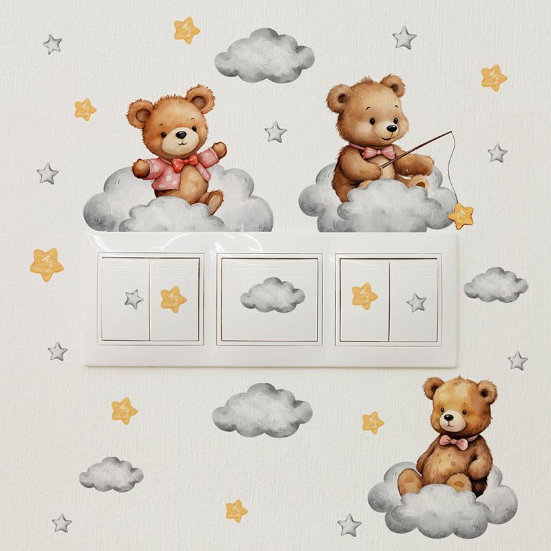 Cute Bear Star Switch Sticker For Kid Children Baby Room Cartoon Bear Wall Decal