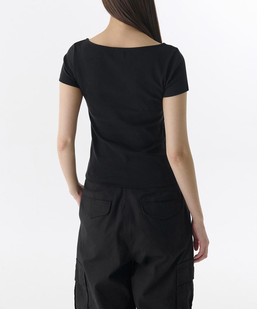 MUSINSA STANDARD WOMAN Women'S Slim Heart Neck T-Shirt [Black]