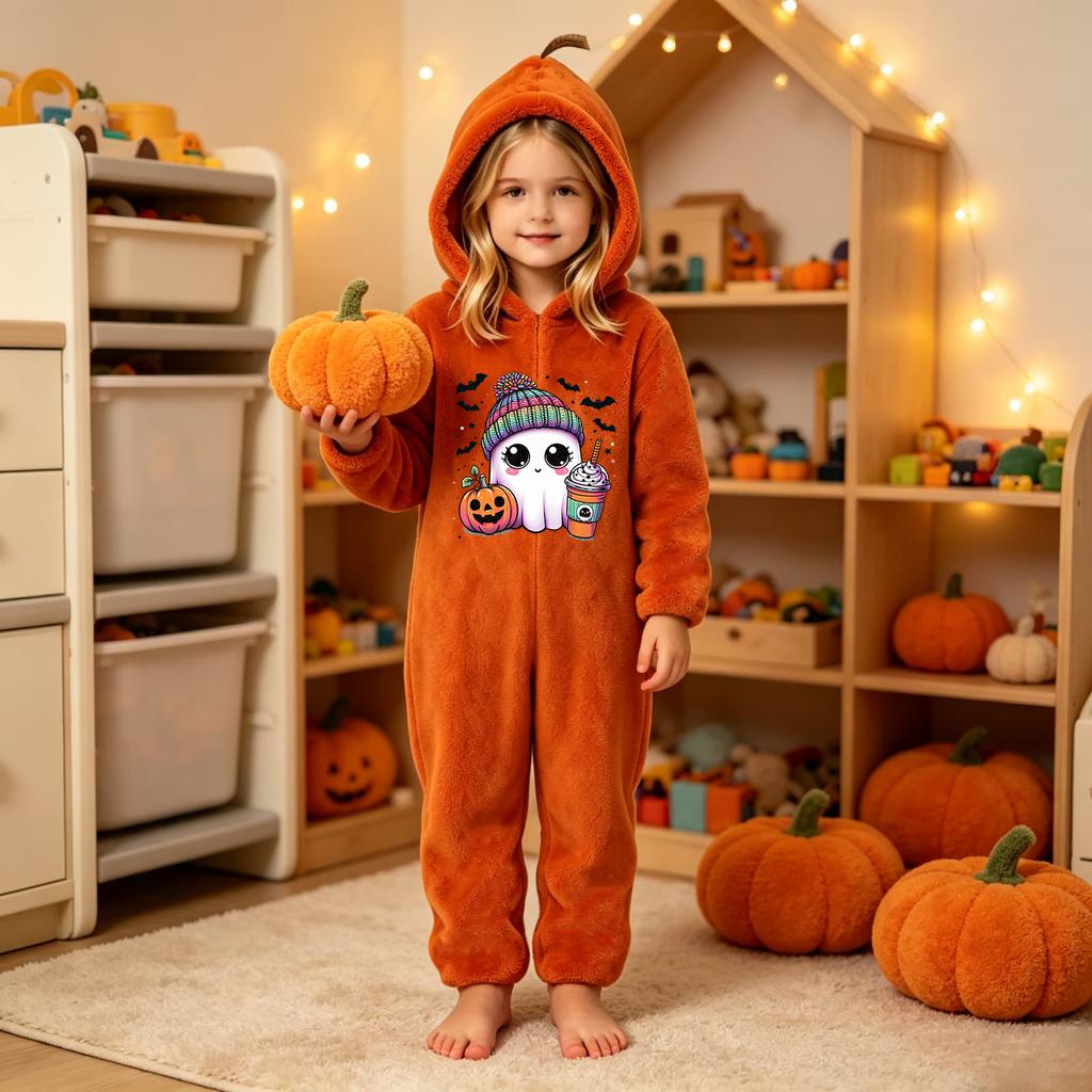 Kids Flannel Pajama Set with Halloween Print - Cozy Loungewear for Children