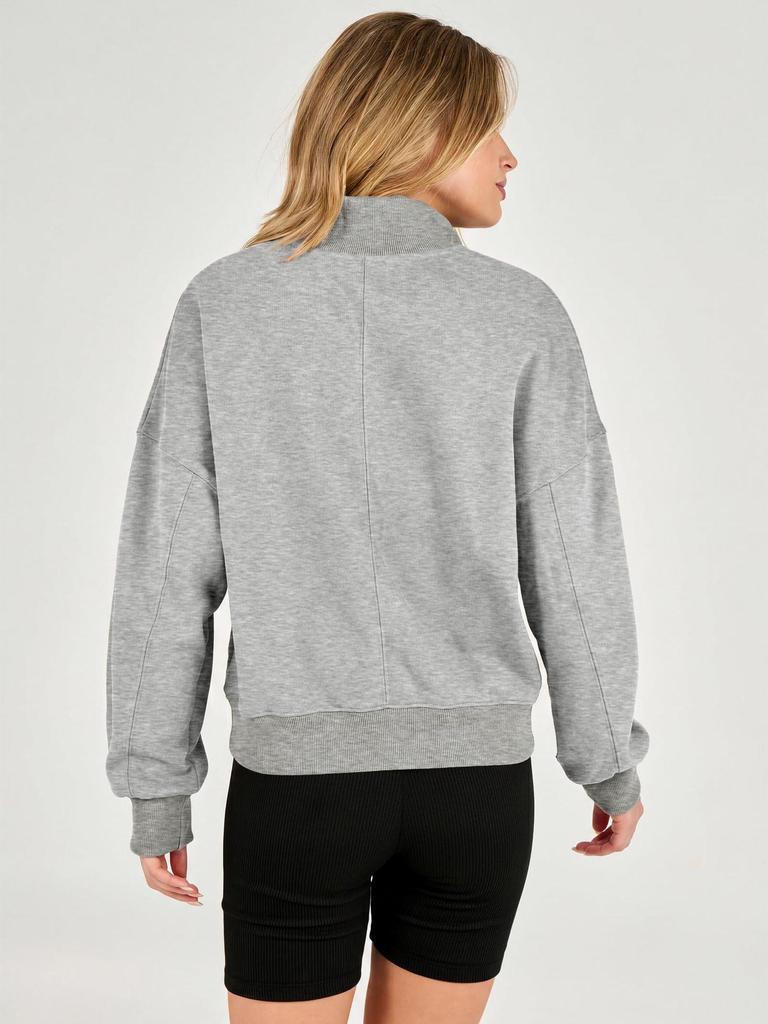 2026 Women's Loose Long-sleeved Hoodie with Half-open Collar and Buttons for Autumn and Winter - Comfortable and Casual European/American Style