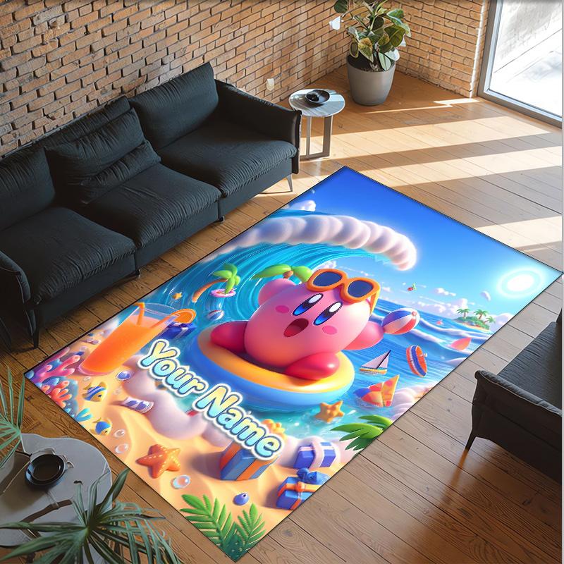 Personalized Crystal Velvet Carpet Custom Name Text,Kirby Anti Slip Area Rug For Home Decoration