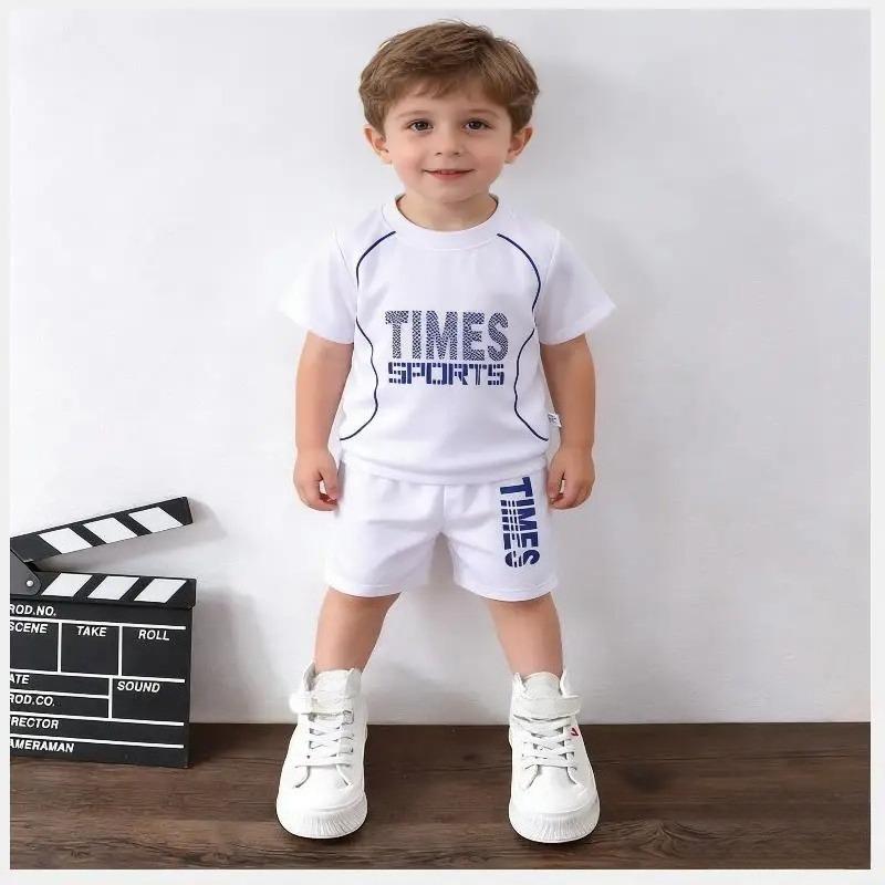 Children's Set Boys' Summer Korean Version Letter Printed Quick Drying Short Sleeved Shorts Sports