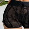 European & American Mesh Solid Color Women's Conservative Bikini with Four-Corner Shorts - 2025 Collection