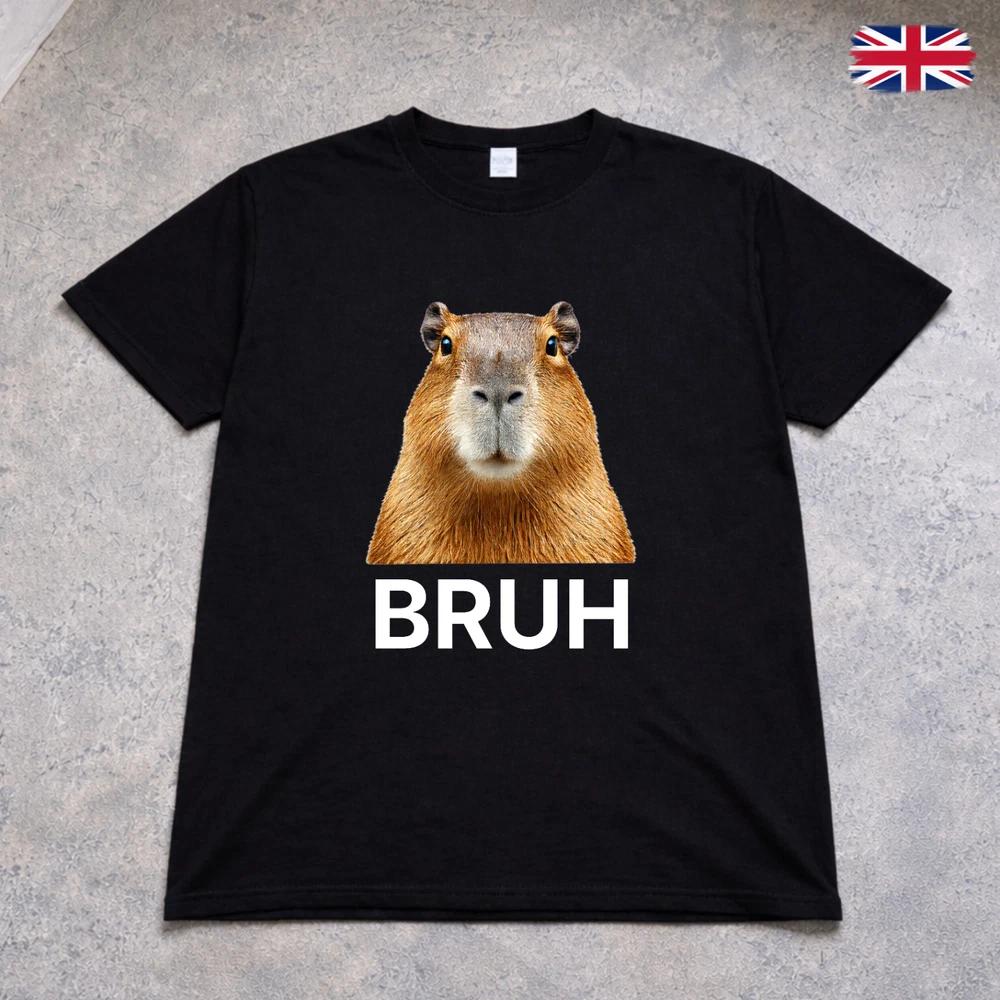 Capybara Bruh Meme T Shirt Funny Animal Graphic Tee Adults Kids Black Top 2XL