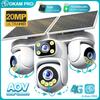Câmera Solar OKAM PRO AOV HD 20MP 4 Lentes 4 Telas Câmera 4G SIM 3 PTZ Visão Noturna Colorida Intercomunicador Bidirecional Rastreamento Móvel IP CCTV