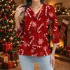 Damen Freizeit-Button-Down-Hemd mit Weihnachtsdruck und 3/4-Ärmeln für die Feiertage