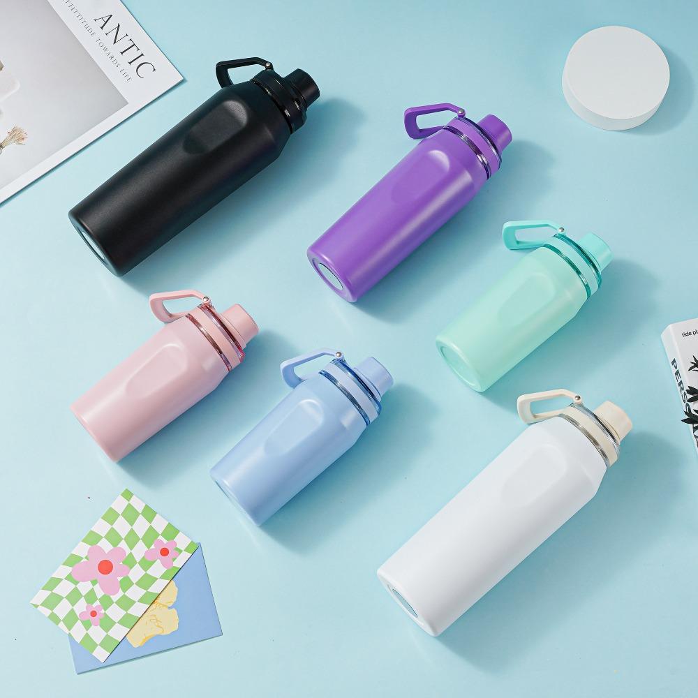 450-1000ml 304 Stainless Steel Sports Water Bottle, Large Capacity Vacuum Insulated Flask with Carry Handle for Hiking Gym