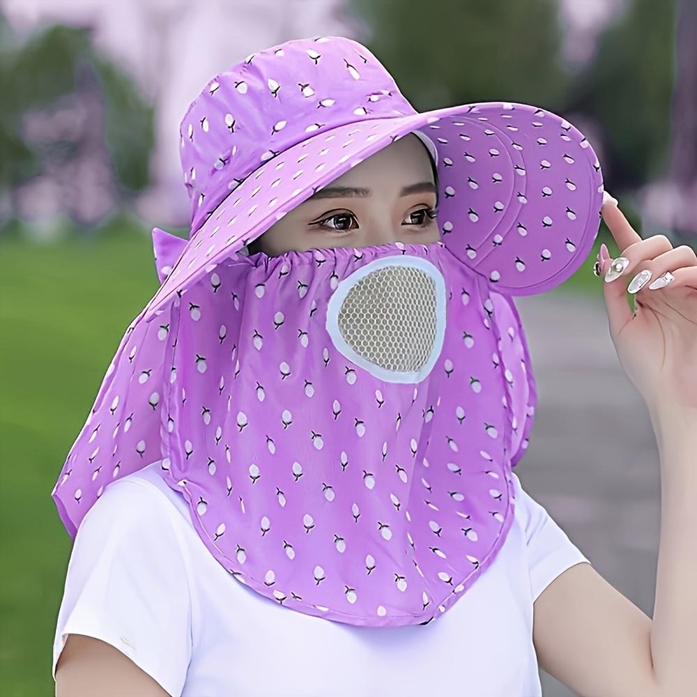 

Purple Floral Wide-brimmed Sun Hat with Face Mask - Lightweight, Breathable, Resistant, Suitable for Outdoor Activities, Cycling and Traveling фиолетовый