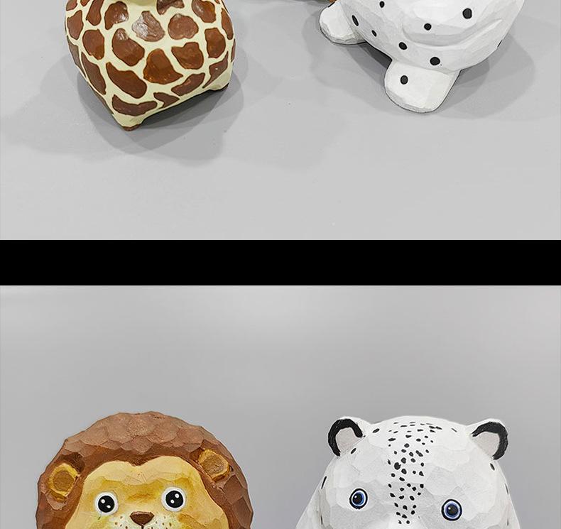 Handmade Solid Wood Carving Ornaments: Lion, Giraffe, Snow Leopard - Desktop Decoration
