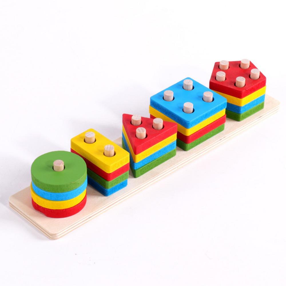 Wooden Recognition Shape Sorter Colorful Recognition Color Matching Puzzle  For Toddlers