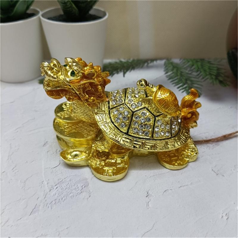 Traditional Chinese Rhinestones Metal Dragon Turtles Figurines Jewelry Case Ornament for Home and Office Desktop Decors