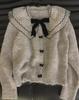 Women's Cozy Gray Knit Cardigan with Doll Collar - Korean Autumn/Winter Style