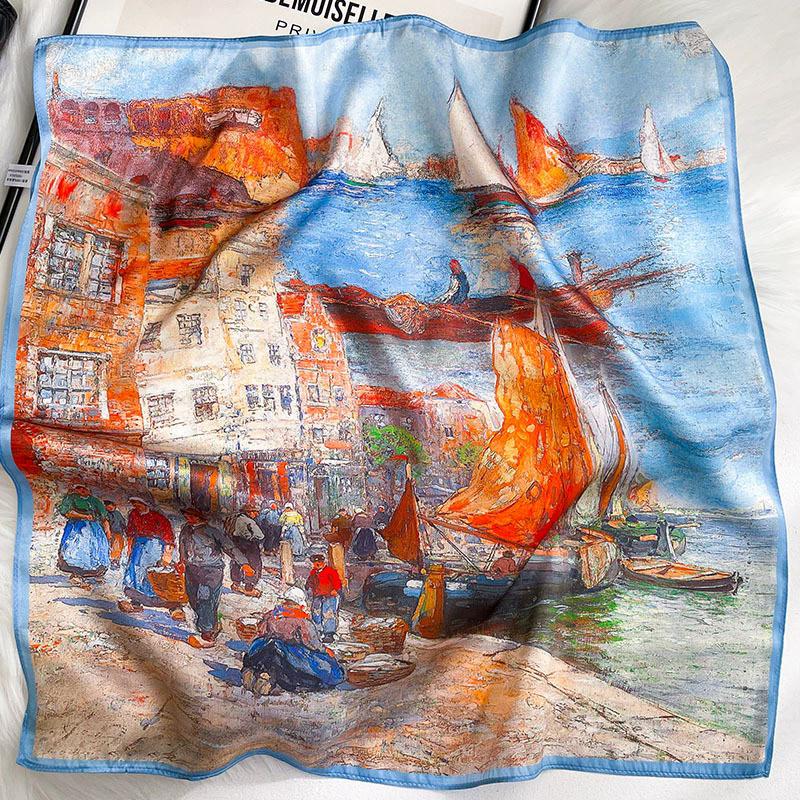 100% Pure Silk Scarf Women Neck Square Headband Scarves Bandana  Fashion Hijab Poncho Scarves Pashmina  Female Foulard 53cm