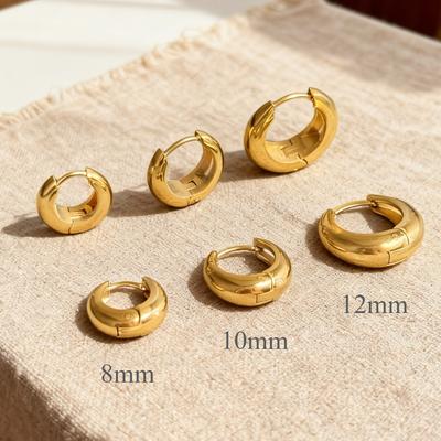 8/10/12mm Minimalist Tapered Stainless Steel Huggie Hoop Earrings For Women Gold Color Chunky Teardrop Unisex Korean Jewelry