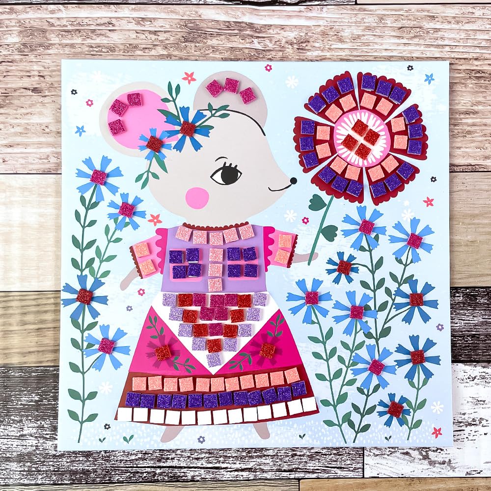 DJECO Mosaic Lovely Pet Mosaic Art Sticker Craft Educational Ages and School Entrance Elementary School Student Gift for Sports and Long Autumn Nights