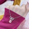 Pink Zirconia Bow Pendant Necklace: Versatile & Fashionable Women's Jewelry 