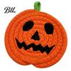 Halloween Kitchen Tableware Pumpkin Cotton Rope Coaster, Handwoven Placemat with Funny Face, Iron Reusable Drink Coasters Craft Table Mat for