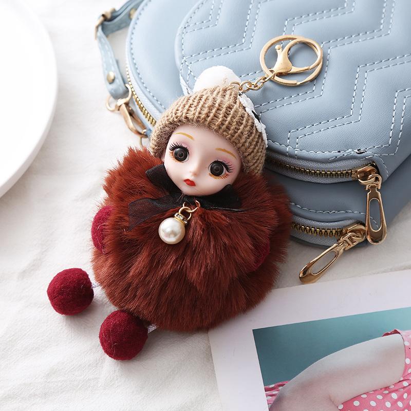 Cute Plush Keychain Imitation Rex Rabbit Fur Ball Keyring Big Eye Doll Pendant  Car Bag Charm