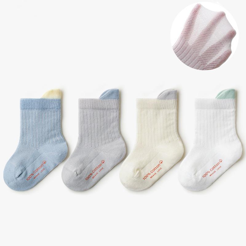 Spring Summer Thin Baby Socks Mesh Breathable Infant Boy Girl Middle Tube Socks Solid Color Cotton Kids Short Socks