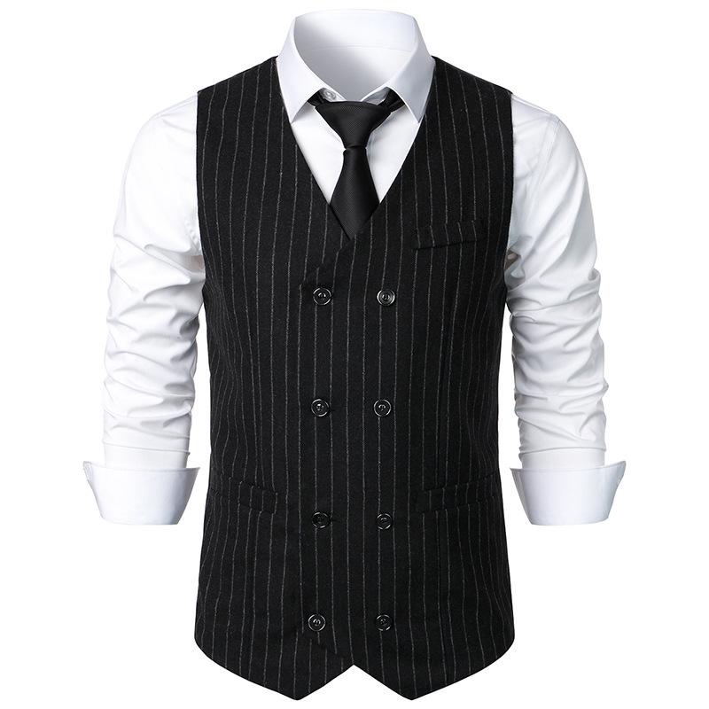2024 Autumn Men's Fashion Slim Fit Double-Breasted Striped Vest Waistcoat