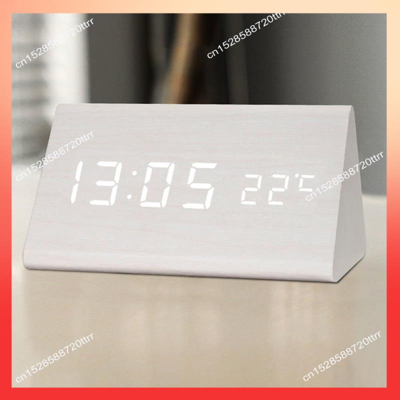 ABNR Digital Clock Wooden Sound Control LED Alarm Clock With Temperature USB Desktop Clocks Snooze
