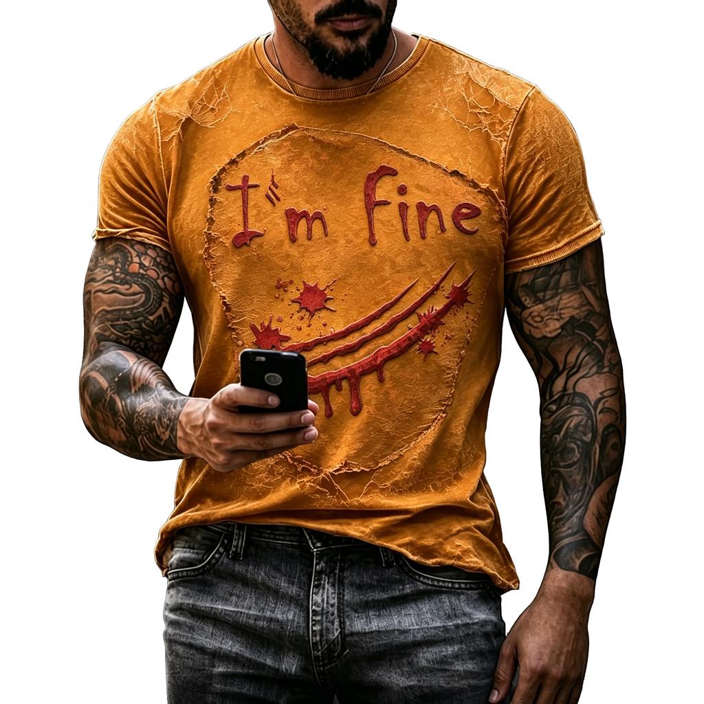 Men's Halloween Printed Round Neck Short Sleeve T-Shirt for Holiday Party and Costume