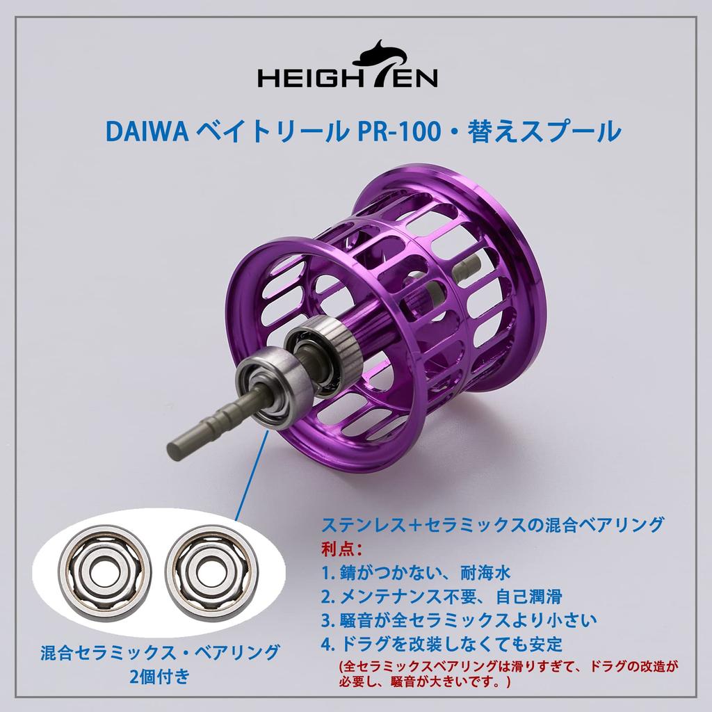 HEIGHTEN Replacement Spool with Bearings for Daiwa PR100 PT100 Baitcasting Reels (Purple) (625)
