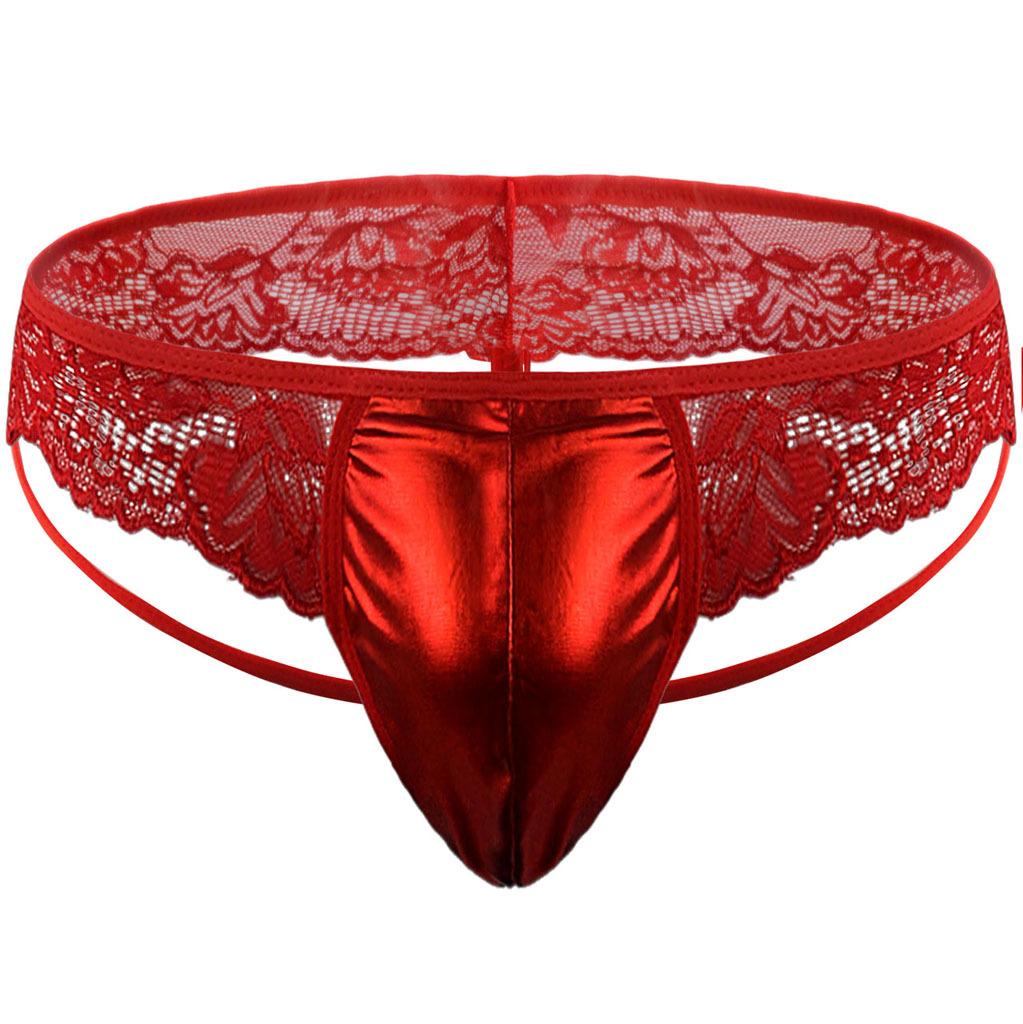 Men'S Lingerie Panties Lace Frilly Sissy Pouch Thong Gay Night Hollow Butt Bikini Briefs T-Back G-String Crossdresser Underwear