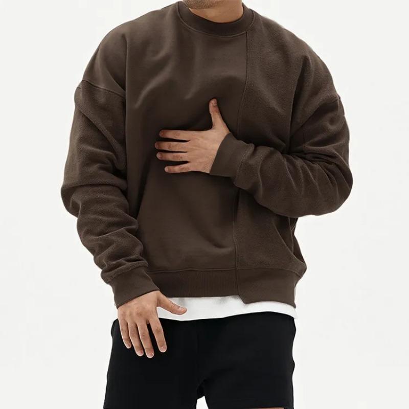 

Men s Gray Oversize Crew Neck Sweatshirt Loose Casual Long-Sleeve Pullover M коричневый