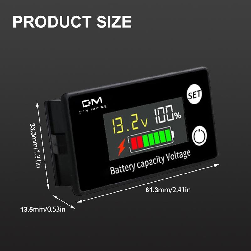 6133A 2-Wire Voltmeter DC 8V-100V LCD Battery Capacity Indicator Power Meter with Temperature Alarm 12V, 36V, 48V, 60V, 72V, 84V