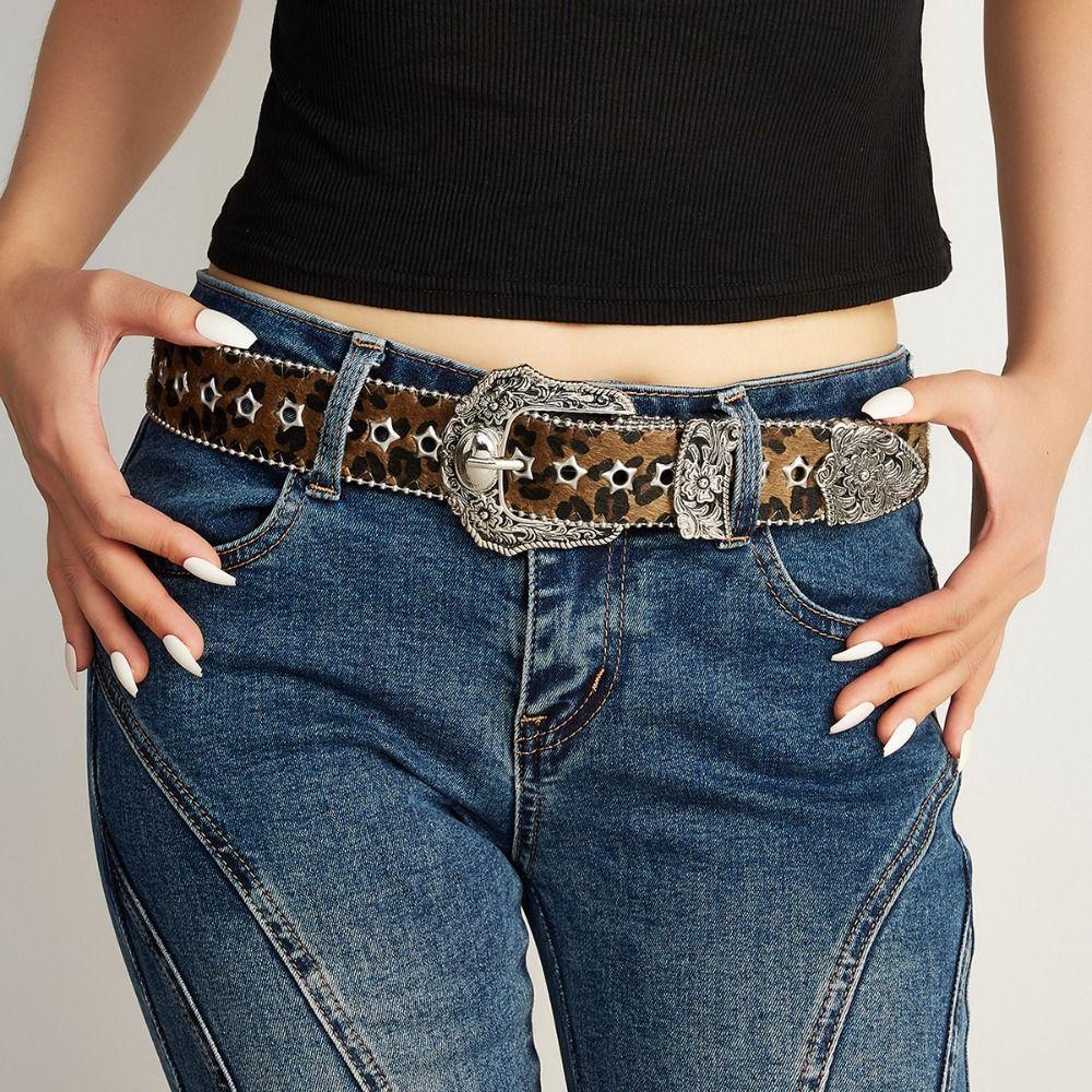Pu Leather Gothic Leopard Belt Hip Hop Waistband Vintage Pin Buckle Belt  Jeans Accessories