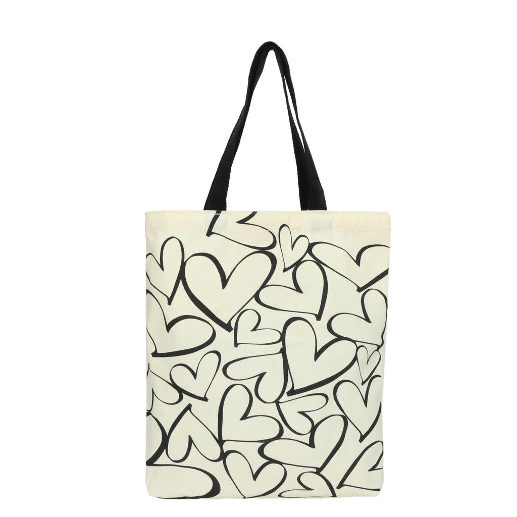 Canvas bag large capacity shoulder student tote bag cute variety of shopping bags simple cartoon canvas bag bag female