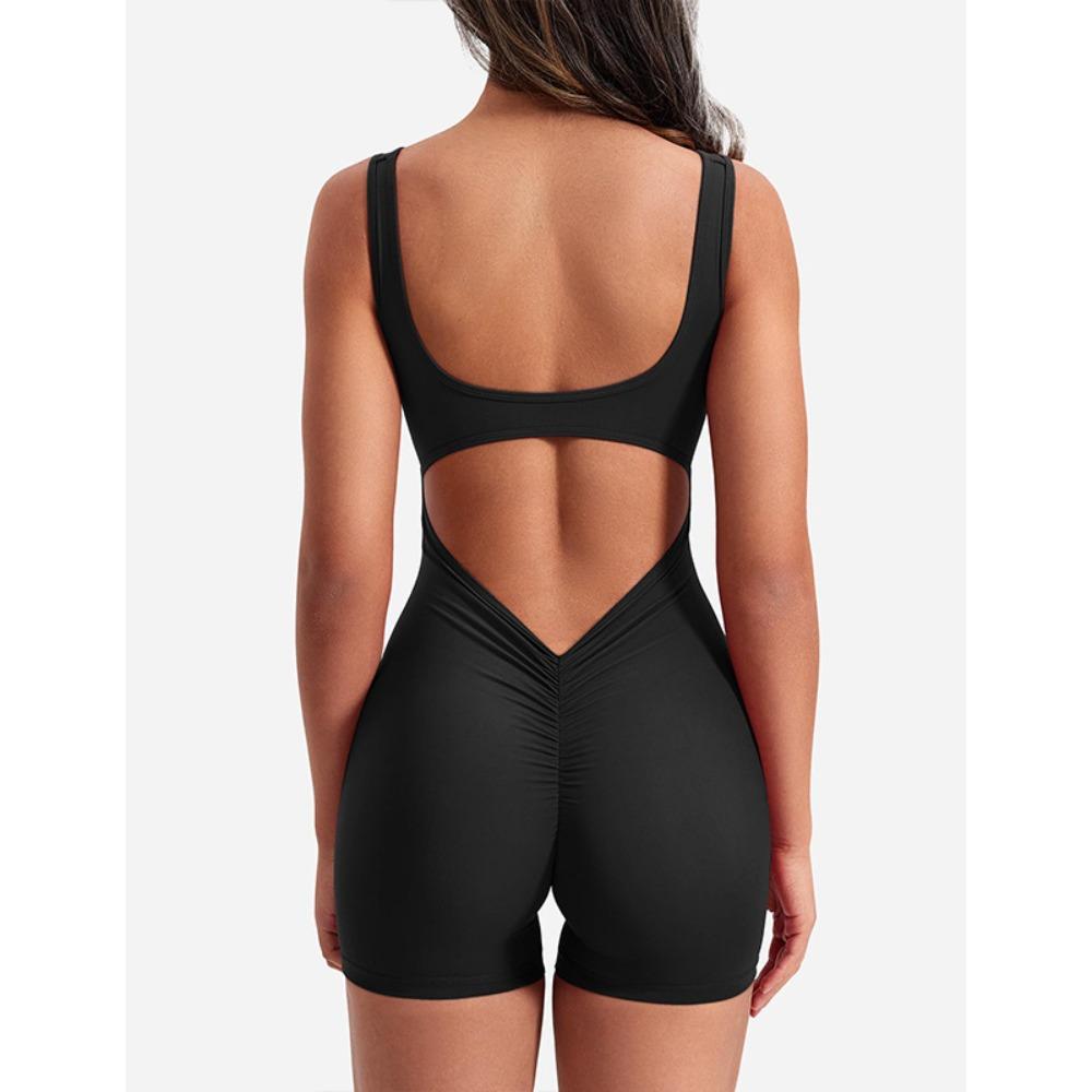 Tuta da donna a collo rotondo senza maniche, vestibilità aderente, vita alta, con cut-out sulla schiena, per yoga, allenamento, abbigliamento athleisure quotidiano