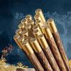 Chinese Style Wenge Wood Golden Blessing Chopsticks, 10 Pairs