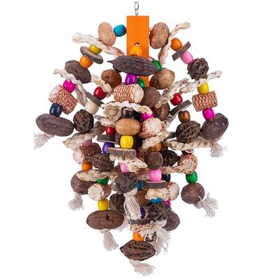 Juguetes grandes para masticar loros, jaula de madera para pájaros, juguete de nueces naturales, maíz, juguete para loros para guacamayos grises africanos