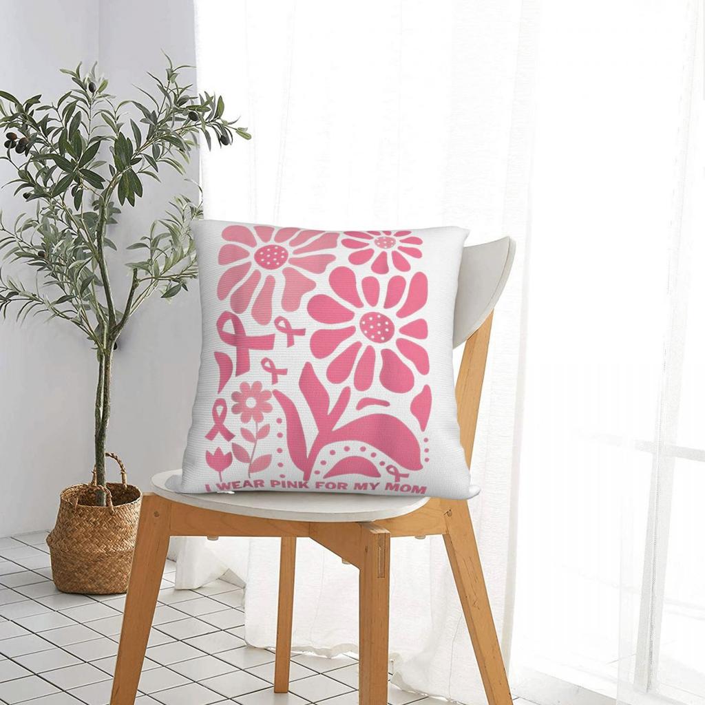 Retro Groovy Breast Cancer I Wear Pink For My Mom Pillow Covers Polyester Home Cushion Cover Cute Decor Pillowcase 4545