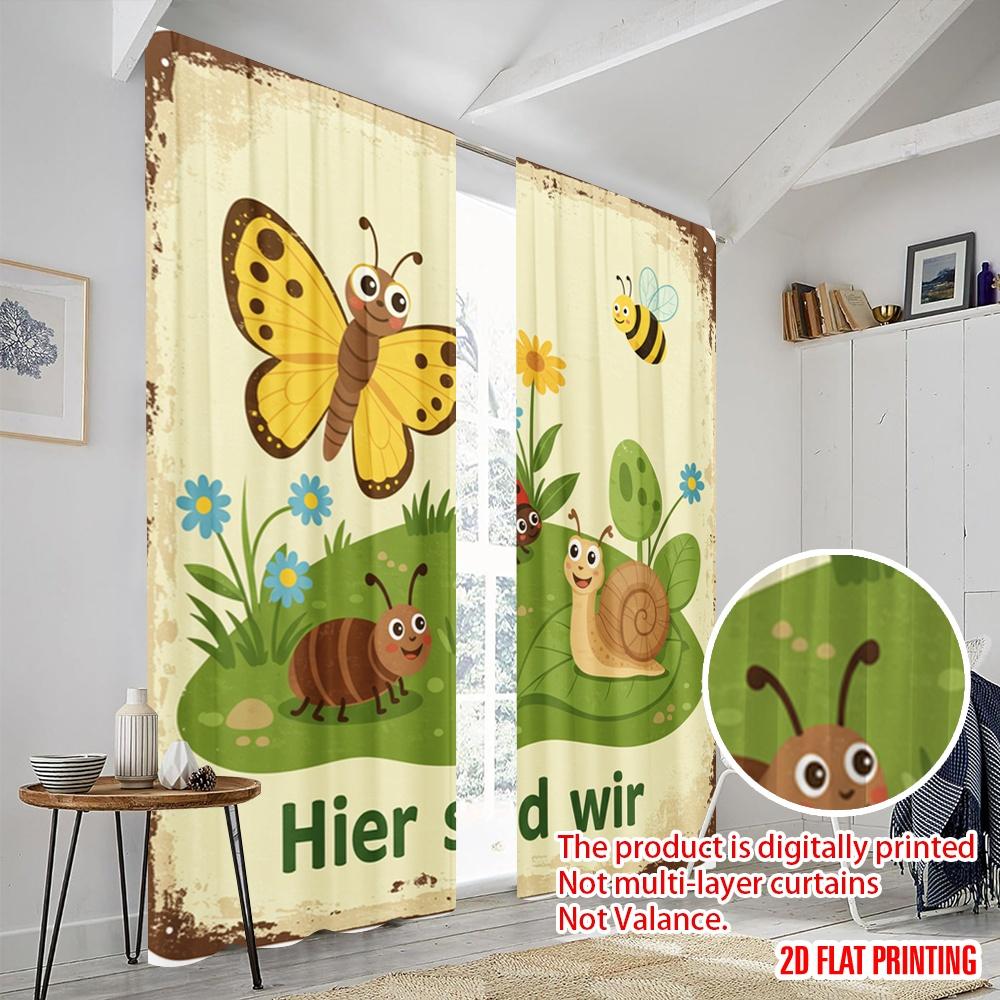 2pcs 2D Flat Printing Window Drapes Welcome Garden Friends Scene Polyester Without Electricity Festive Curtains for Booths