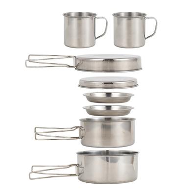 8pcs Set Outdoor Camping Cookware 410 Stainless Steel Foldable Backpacking Pots Pans Hunting Fishing Barbecue Cooking Set Cups.