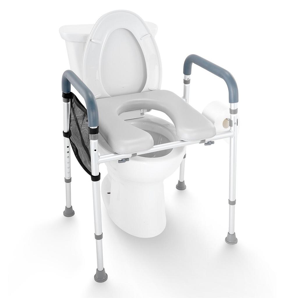 Assento Elevado para Vaso Sanitário, Ajuste de Altura de 7 Posições 490 - 640 mm, Capacidade de Peso de 158,7 kg, com Estrutura de Alumínio Acolchoada para Conforto, Assento de Vaso Sanitário Universal