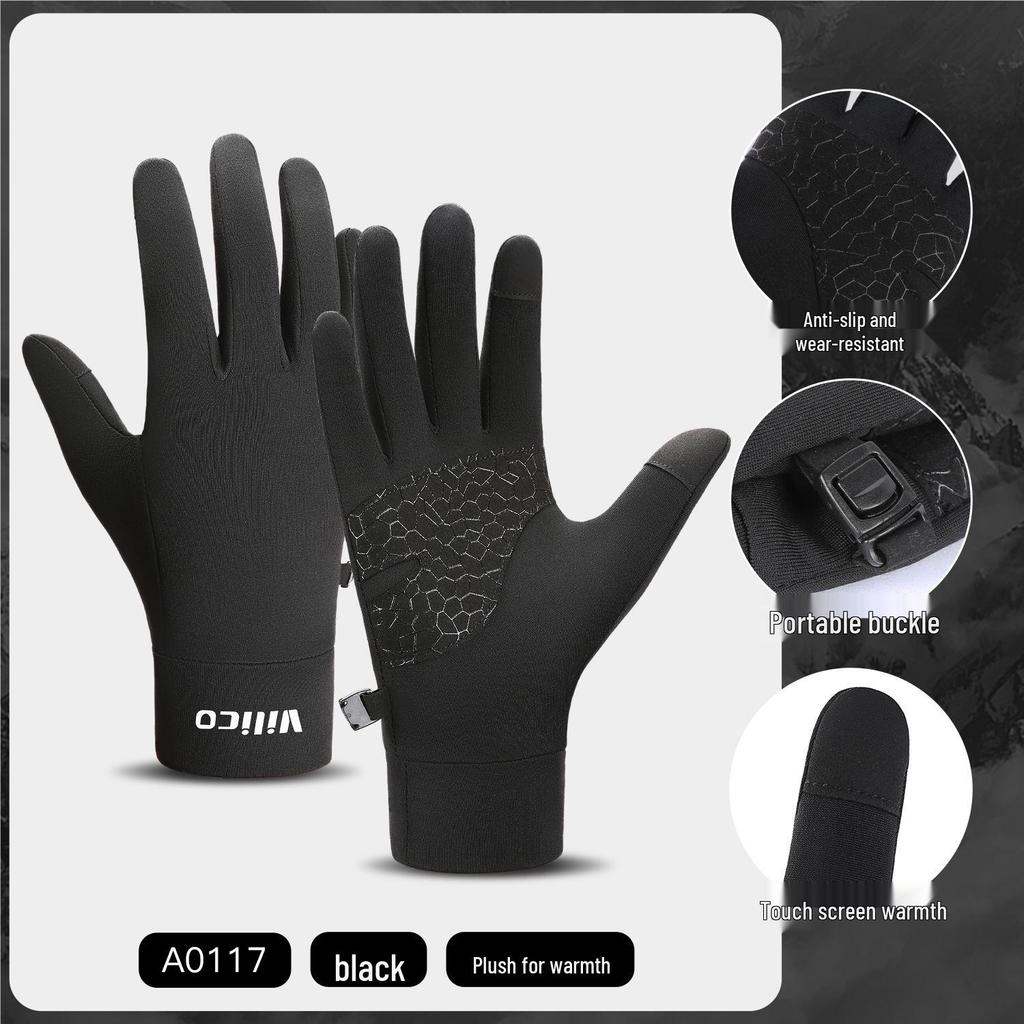 Kids' Unisex Touchscreen Non-Slip Cycling Gloves - Warm Velvet for Autumn & Winter Outdoor Sports