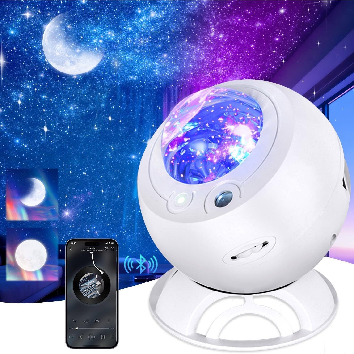 Проектор Звездного Неба Северное Сияние Луна Звезда Проекционная Лампа USB Вечеринка Bluetooth Динамик для Спален Гостиной белый