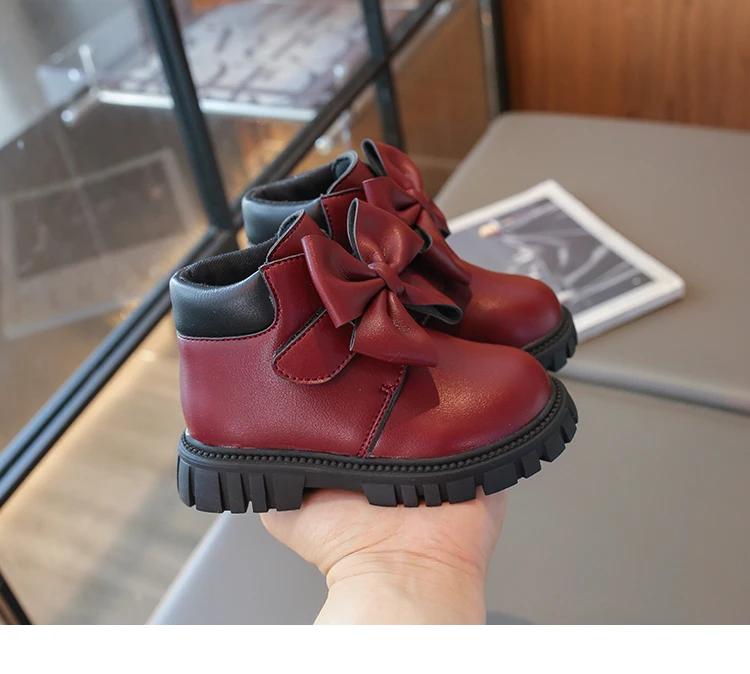 Μποτάκια μέχρι τον αστράγαλο για μικρά κορίτσια Μποτάκια μέχρι τον αστράγαλο για παιδιά με φιόγκο Πριγκιπικά Γλυκά Μαλακή Εξωτερική Σόλα από Καουτσούκ Αντιολισθητικά Μόδα