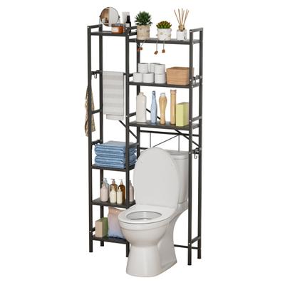 Étagère de rangement pour toilettes au-dessus des toilettes, étagère à 3 niveaux au-dessus de l'étagère, organisateur d'étagère de salle de bain autoportant, économiseur d'espace réglable pour la buanderie