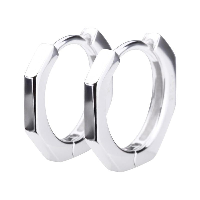 

LOKUMI earrings made in Japan silver 925 With engraving hexagon hoop hoop earrings hexagonal sterling silver silver925 catchless plane Small size