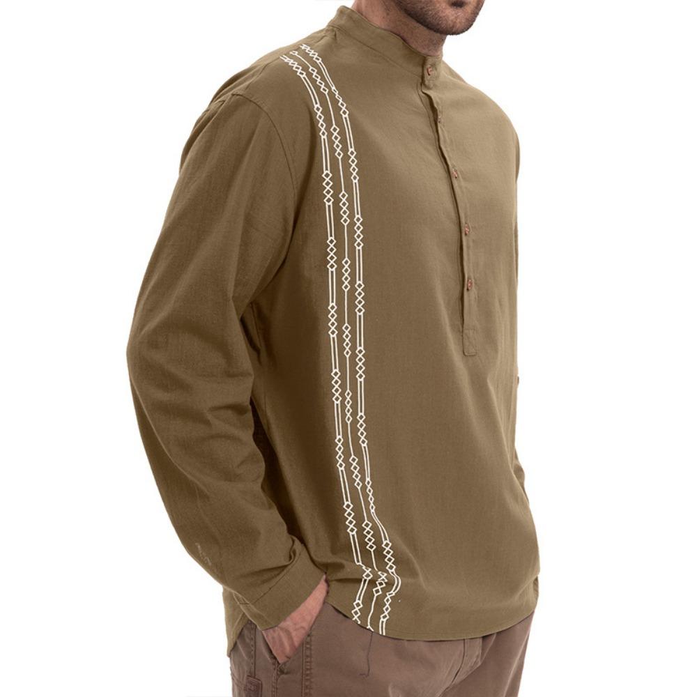 Men's Long-sleeved Henry Shirts Are Fashionable, Casual, Breathable and Comfortable, Solid-color Long-sleeved Shirts