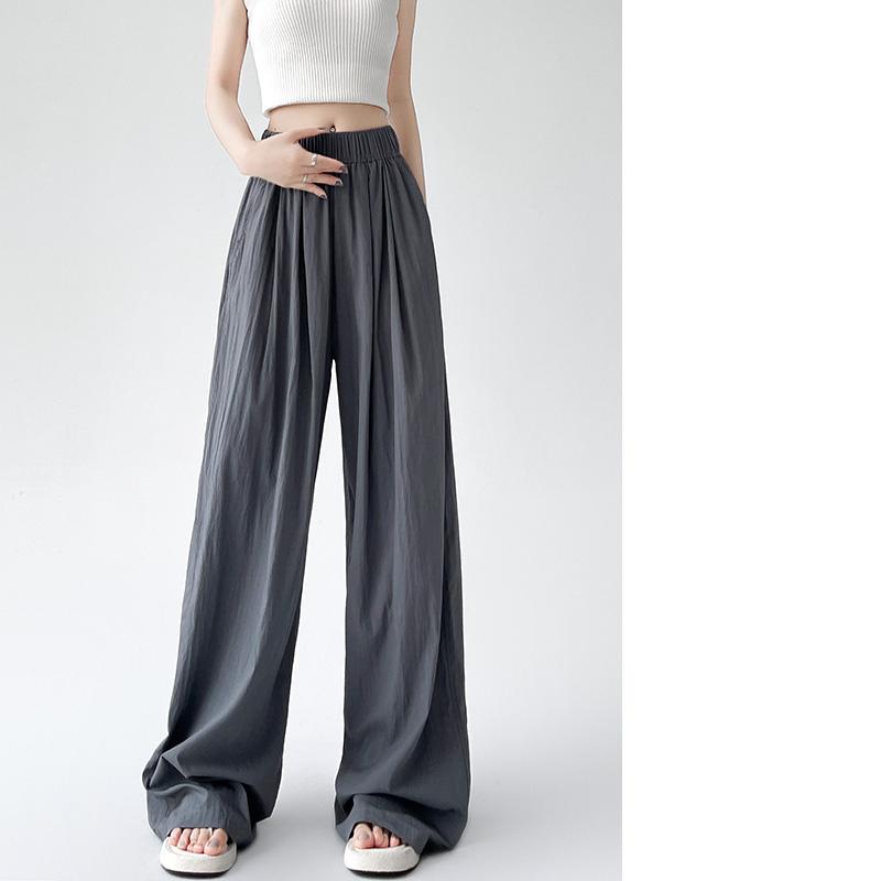 Spring Autumn Women Loose Wide Leg Pants New Thin Elastic High Waist Casual Drape Casual Long Pants Solid Color Fashion Elegant Simple Trousers 2396