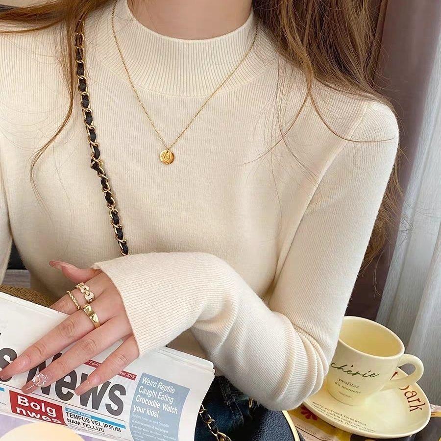 Bottoming Shirt for Women Autumn and Winter Knitted Sweater Stylish Slim Half Turtleneck Top