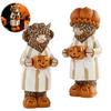 Figura de Vaca de Resina Halloween Figura de Tierras Altas, Estatua con Taza de Calabaza, Decoración Rústica para Encimera de Cocina Mesa de Otoño de Granja para Estante de Casa Café